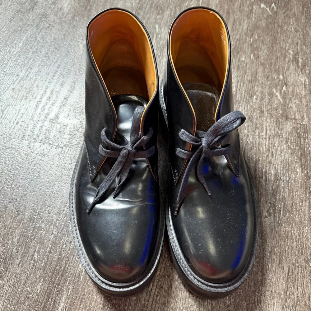 Paul Smith Chukka Boots Mens 41 Black Leather Platform Made in Italy P086